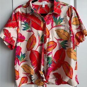 Nine West Tropical Bird of Paradise Tie-Front Top XXL
